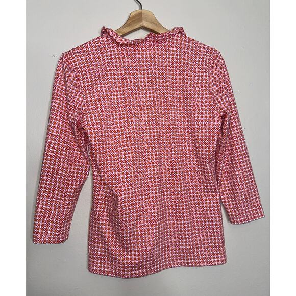 J. McLaughlin Durham Ruffle Collar Catalina Cloth Pink Red Geometric Top Small - Picture 6 of 6